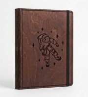 Astronot Figürlü Ahşap Kapaklı Özel Üretim Şık Defter