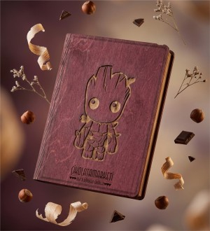 Baby Groot Logolu Ahşap Kapaklı Özel Üretim Şık Defter