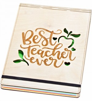 Best Teacher Ever Yazılı Ahşap Kapaklı A5 Boyutunda Defter