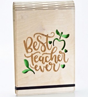Best Teacher Ever Yazılı Ahşap Kapaklı A5 Boyutunda Defter