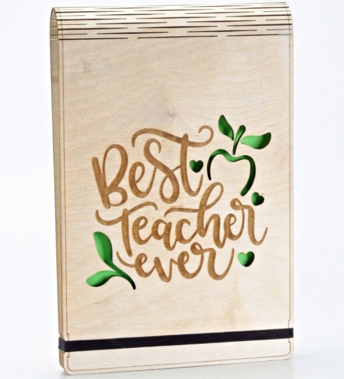 Best Teacher Ever Yazılı Ahşap Kapaklı A5 Boyutunda Defter