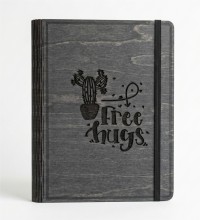 Free Hugs Figürlü Ahşap Kapaklı Özel Üretim Şık Defter