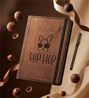 Hip-Hop Figürlü Ahşap Kapaklı Özel Üretim Şık Defter