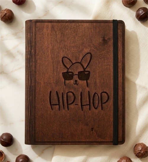 Hip-Hop Figürlü Ahşap Kapaklı Özel Üretim Şık Defter