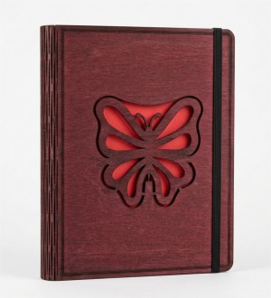 Kelebek Figürlü Ahşap Kapaklı Defter