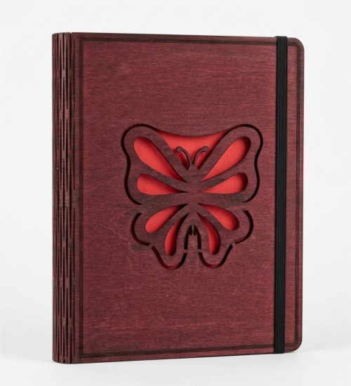 Kelebek Figürlü Ahşap Kapaklı Defter