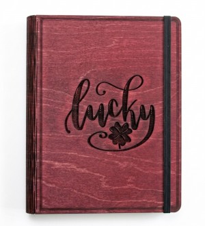 Lucky Yazılı Ahşap Kapaklı Özel Üretim Şık Defter