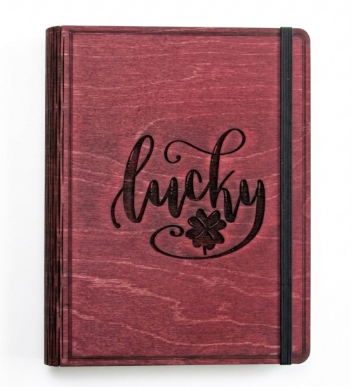 Lucky Yazılı Ahşap Kapaklı Özel Üretim Şık Defter