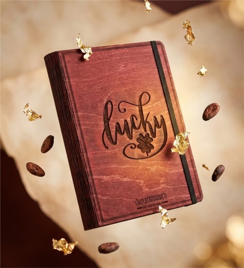 Lucky Yazılı Ahşap Kapaklı Özel Üretim Şık Defter