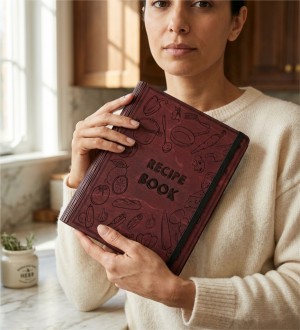 Recipe Book Yazılı Ahşap Kapaklı Özel Üretim Şık Defter