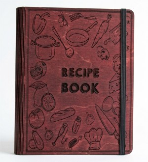 Recipe Book Yazılı Ahşap Kapaklı Özel Üretim Şık Defter