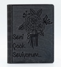 Seni Çook Seviyorum Yazılı Ahşap Kapaklı Özel Üretim Şık Defter