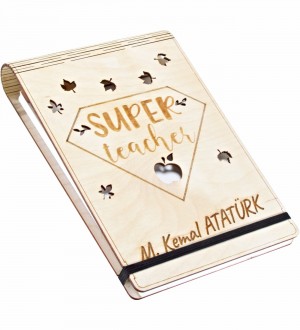 İsimli Super Teacher Yazılı Ahşap Kapaklı A5 Defter İsimli Super Teacher Yazılı Ahşap Kapaklı A5 Defter