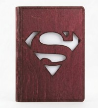 Süperman Logolu Ahşap Kapaklı Özel Üretim Şık Defter