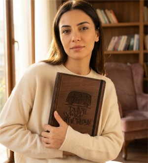 Travel İs My Therapy Figürlü Ahşap Kapaklı Özel Üretim Şık Defter