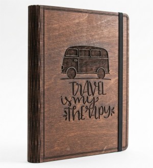 Travel İs My Therapy Figürlü Ahşap Kapaklı Özel Üretim Şık Defter