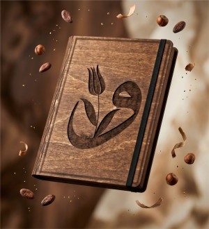 Vav Harfli ve Lale Figürlü Ahşap Kapaklı Özel Üretim Şık Defter