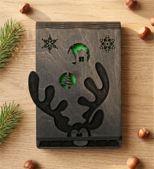 Yılbaşı Temalı Ahşap Kapaklı Değiştirilebilir Kağıtlı A5 Defter Yılbaşı Temalı Ahşap Kapaklı Değiştirilebilir Kağıtlı A5 Defter