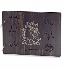 Kendin Yap Bebek Fotoğraf Albümü - Ahşap, Unicorn Süslemeli ile Masalsı Anılarınızı Renkli Sayfalarda Toplayın