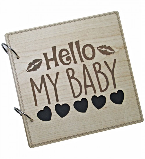 Hello My Baby Yazılı, Kalp Figürlü Ahşap Kendin Yap Fotoğraf Albümü - 60 Sayfa Hello My Baby Yazılı, Kalp Figürlü Ahşap Kendin Yap Fotoğraf Albümü - 60 Sayfa