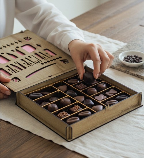 Hediye Bayram Çikolatası -İyi Bayramlar- Mesajlı Şık Kutulu - Sevdiklerinize Bayramın Tatlı Yüzünü Gösterin