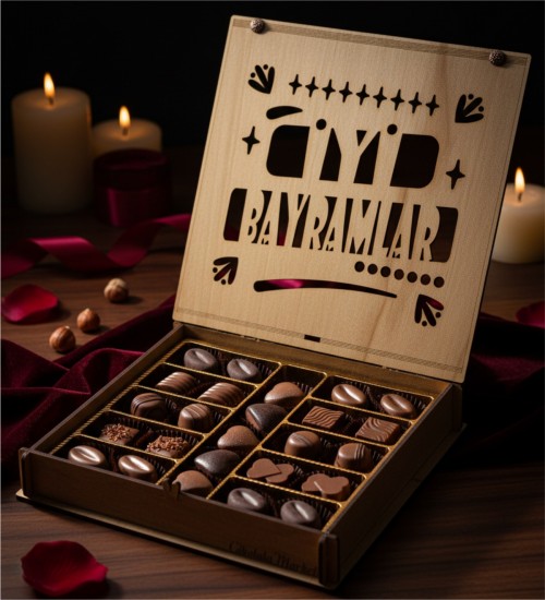 Hediye Bayram Çikolatası -İyi Bayramlar- Mesajlı Şık Kutulu - Sevdiklerinize Bayramın Tatlı Yüzünü Gösterin