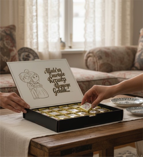 İsimli İsteme Çikolatası - Allah'ın Emriyle Kızınızı Almaya Geldim - Geleneksel Sözlere Özel, Anlamlı ve Şık Sunum