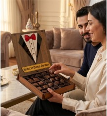 Kişiye Özel İsimli Ahşap Kutulu Damat Bohçası Çikolatası Düğün Çikolata