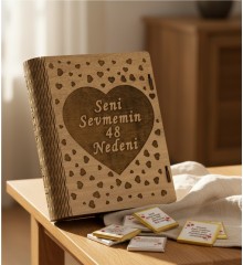 Kitap Kutulu, Şık Hediye Çikolata - Seni Sevmemin 48 Nedeni - Aşkı Anlatmanın En Tatlı ve Anlamlı Yolu