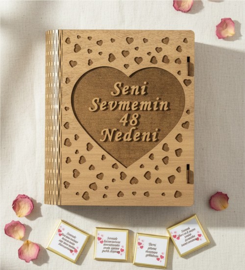 Kitap Kutulu, Şık Hediye Çikolata - Seni Sevmemin 48 Nedeni - Aşkı Anlatmanın En Tatlı ve Anlamlı Yolu