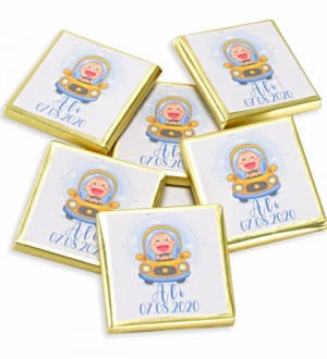 Kişiye Özel Resimli Ahşap Kutulu Erkek Bebek Çikolatası - Erkek Bebek Çikolatası, Baby Shower Hediyesi, Yeni Doğum Hediyesi