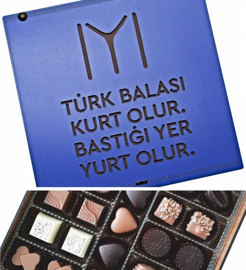 Türk Balası Kurt Olur Bastığı Yer Yurt Olur Yazılı Kayı Boyu Bayraklı Ahşap Kutulu Hediyelik Çikolata