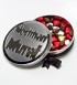 İsimli Yuvarlak Metal Kutulu Sargılı Antep Fıstıklı Kalpli Kişiye Özel Çikolata