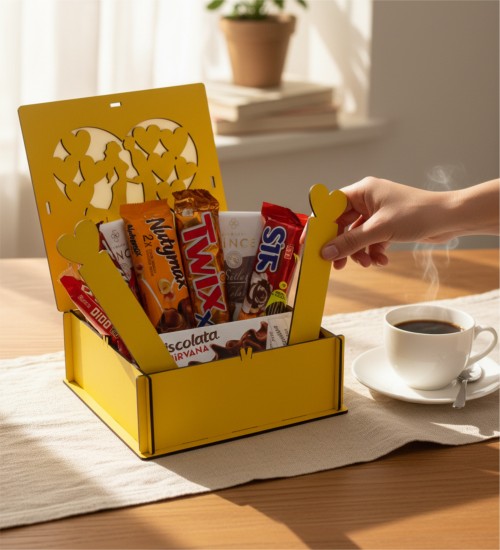 Hediye Çikolata Sepeti - Sevgiliye Özel Romantik Ahşap Kutu ile Aşkınızı Tatlı Bir Sürprizle Taçlandırın