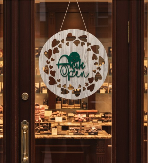 Açık-Kapalı Kapı Süsü - Çift Taraflı Tasarım Mağaza ve İşyeri İçin Pratik ve Şık Çözüm