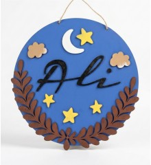 İsimli Ahşap Kapı Süsü - Erkek Bebek/Çocuk Odası İçin Mavi Tonlarıyla Huzurlu Bir Ortam Yaratın