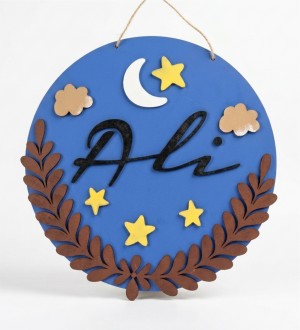 İsimli Ahşap Kapı Süsü - Erkek Bebek/Çocuk Odası İçin Mavi Tonlarıyla Huzurlu Bir Ortam Yaratın