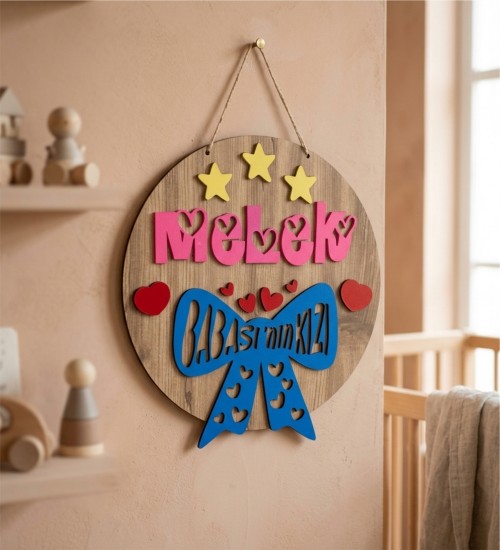 İsimli Kapı Süsü - Babasının Kızı Yazılı Kız Bebek/Çocuk Odası için Sevgiyle Hazırlanmış Şirin Bir Detay