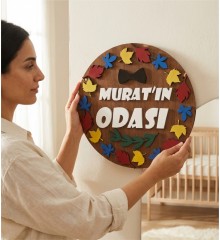 İsimli Kapı Süsü - Sonbahar Temalı Erkek Bebek/Çocuk Odası için Sıcacık Bir Dekoratif Dokunuş