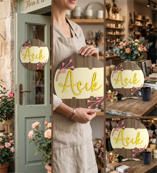 Kapı Süsü İş Yeri Tabelası - Açık Kapalı Yazılı, Yeni Model - Mağazanıza Şıklık Katan Kullanışlı Bir Giriş Detayı