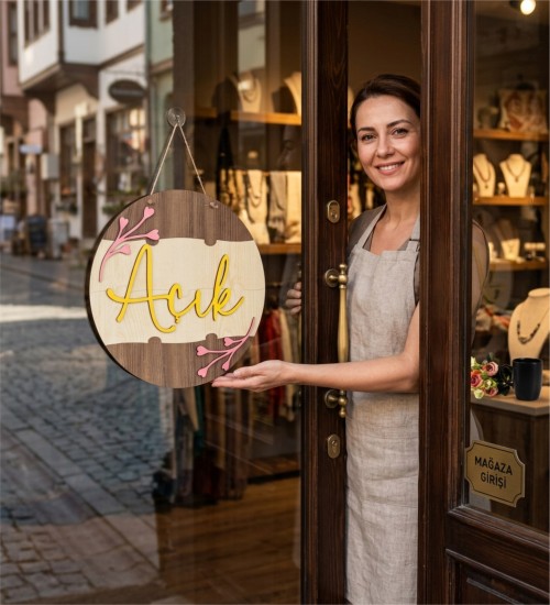 Kapı Süsü İş Yeri Tabelası - Açık Kapalı Yazılı, Yeni Model - Mağazanıza Şıklık Katan Kullanışlı Bir Giriş Detayı