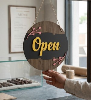 Kapı Süsü İşyerleri İçin - Open-Close Yazılı 35cm Şık Tabela - Zarif Görünümüyle Göz Dolduran Dekor