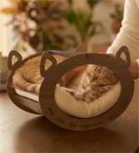 Kedi Yatağı - Ahşap Beşik, Konforlu, Sallanır ve Rahatlatıcı - Kedinizin Uyku Keyfini Katlayan Nostaljik Bir Tasarım