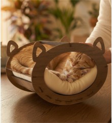 Kedi Yatağı - Ahşap Beşik, Konforlu, Sallanır ve Rahatlatıcı - Kedinizin Uyku Keyfini Katlayan Nostaljik Bir Tasarım
