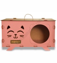 Kedi Evi - Pembe Ahşap, İsimli, Çift Renkli, Dayanıklı ve Şık - Sevimli Dostlar İçin Göz Alıcı Bir Yaşam Alanı