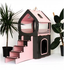 Kedi Evi Çift Katlı ve Teraslı - Bebek Pembesi + Antrasit Gri - Kediniz İçin Modern, Ferah ve Şık Bir Yaşam Alanı Kedi Evi Çift Katlı ve Teraslı - Bebek Pembesi + Antrasit Gri - Kediniz İçin Modern, Ferah ve Şık Bir Yaşam Alanı