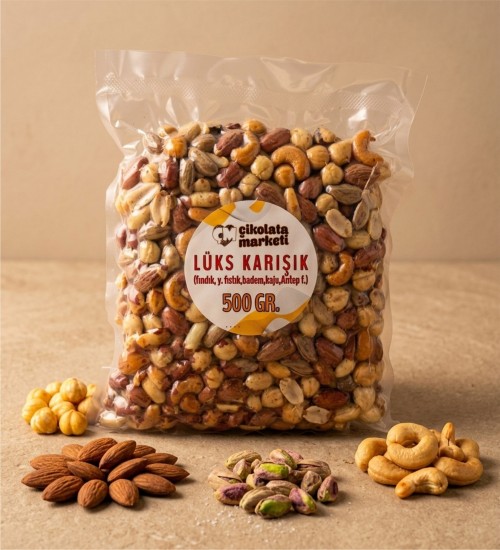 500 gr. Lüks Karışık Çerez | Vakumlu Paket Atıştırmalık ile Seçme Kuruyemişlerin Dengeli ve Lezzetli Buluşması