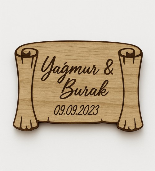 İsimli ve Tarihli Ahşap Nikah / Nişan / Düğün / Kına Magneti - Sultan Fermanı İsimli ve Tarihli Ahşap Nikah / Nişan / Düğün / Kına Magneti - Sultan Fermanı