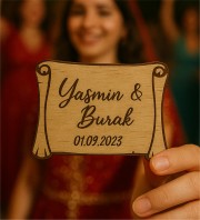 Ahşap Magnet -Sultan Fermanı- İsimli Tarihli Nikah Nişan Kına İçin Osmanlı Esintili Zarif ve Anlamlı Bir Hatıra