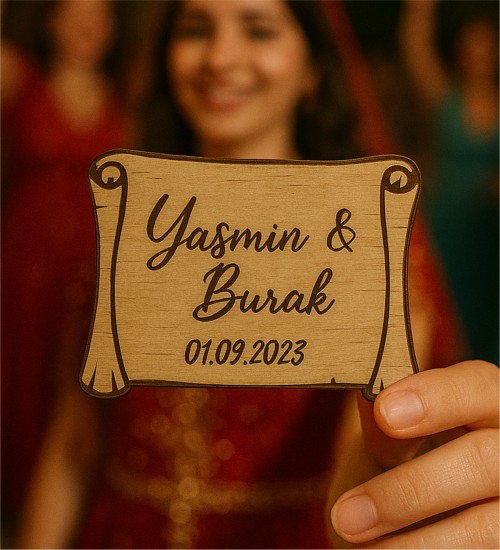 İsimli ve Tarihli Ahşap Nikah / Nişan / Düğün / Kına Magneti - Sultan Fermanı İsimli ve Tarihli Ahşap Nikah / Nişan / Düğün / Kına Magneti - Sultan Fermanı
